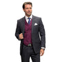 Dapperique Collection: Charcoal Plaid 3-Piece Suit with Double-Breasted Vest - Modern Fit