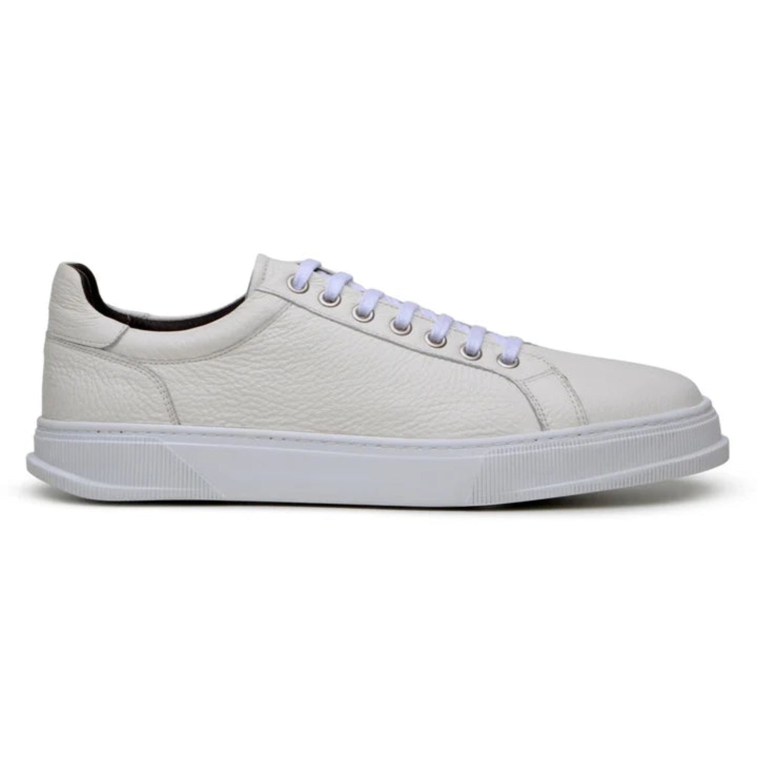 Side view of white Italian deerskin bit loafer
