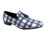 Charm Collection: Navy Checkered Slip-On Loafers