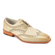 Luxe Linen & Leather Classics - Natural & Beige Wingtip Lace Shoes with Linen Upper