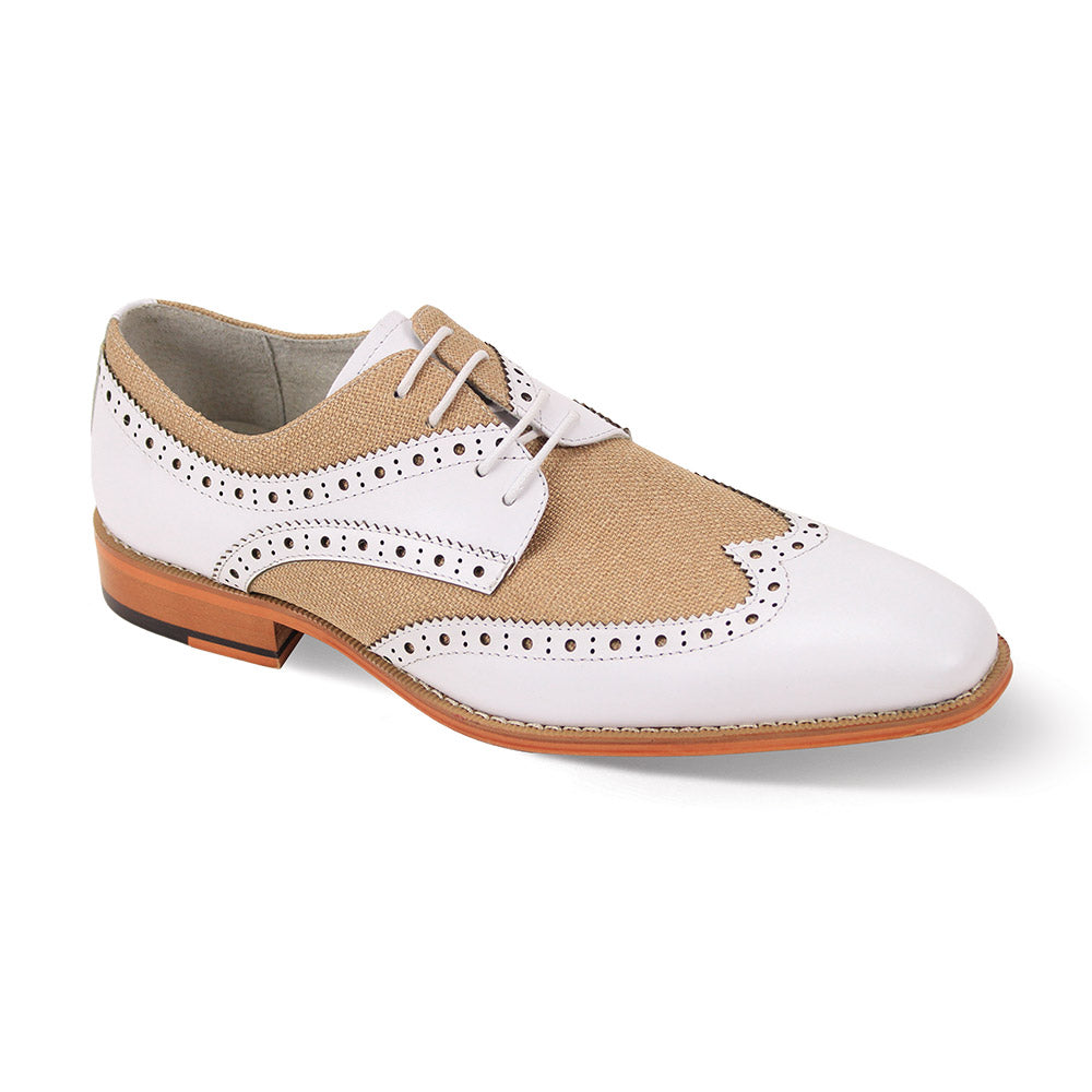 Luxe Linen & Leather: White & Natural Wingtip Lace Shoes – Suits & More