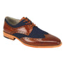 Luxe Linen & Leather Classics - Whisky & Navy Wingtip Lace Shoes with Linen Upper