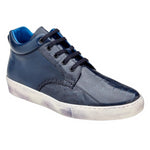 Genuine Ostrich & Soft Italian Calf Leather Ankle Sneakers in Navy