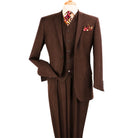 brown 3-piece poplin suit front view with matching vest and trousers