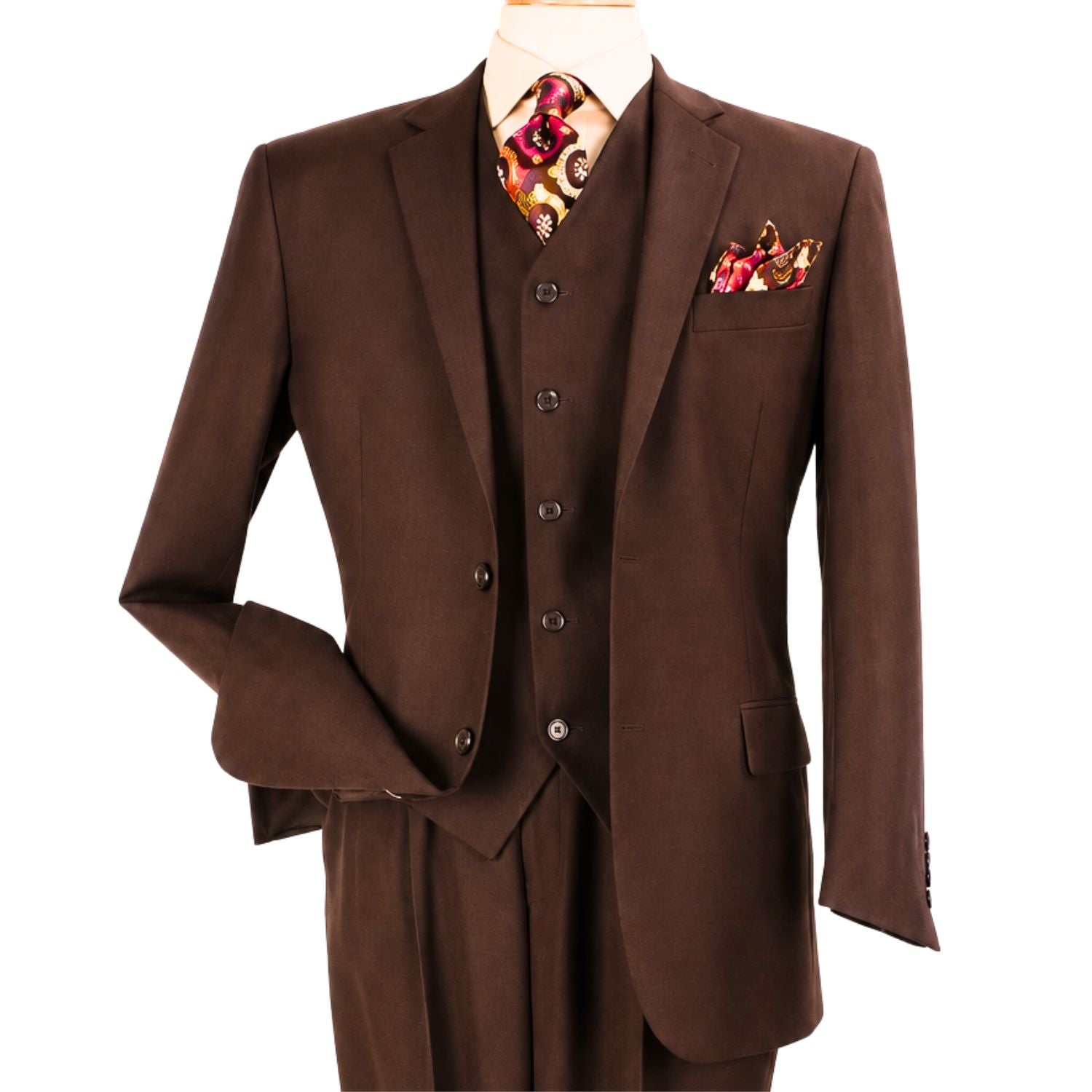 brown 3-piece modern fit poplin suit with vest, jacket 