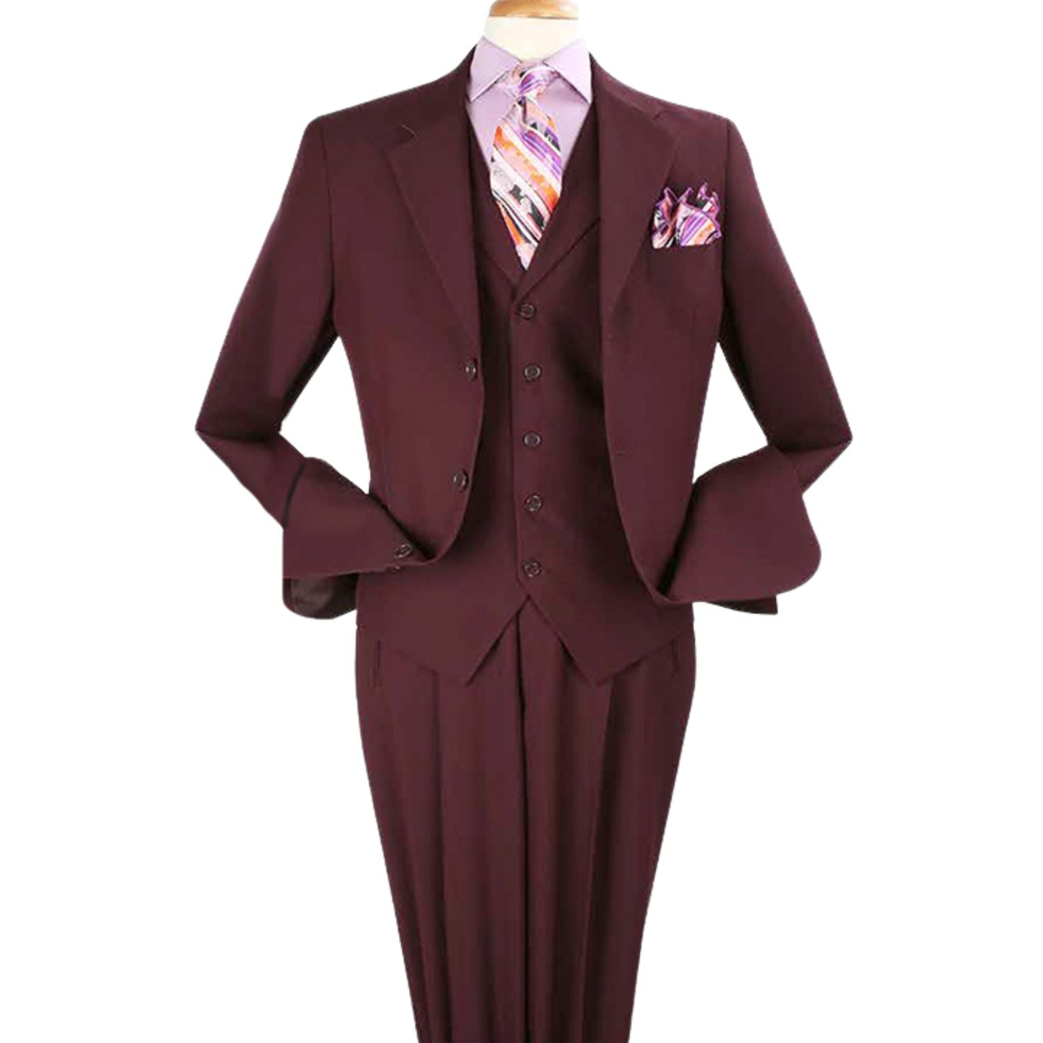 burgundy 3 piece suit classic fit front view