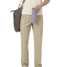 men’s taupe plaid modern fit pants front view on model