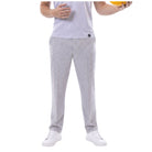 men’s grey checkered plaid modern fit pants front view on model