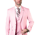 Qualitique Collection: Pink 3PC Modern Fit Suit with Double Breasted Vest