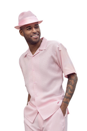 HueHarmony Collection: Montique Tone on Tone 2-Piece Walking Suit Set in Pink -2408