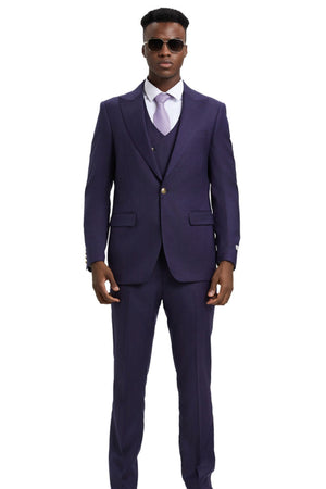 Glitzern Collection: Men's Purple Plaid Hybrid Fit 3 Piece Suit