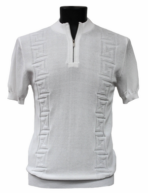 Men’s White Short Sleeve Quarter Zip Sweater Shirt