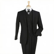 Luxury Wool Feel Black Classic Fit 3-Piece Suit Set with Vest