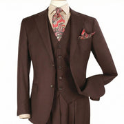 Luxury Wool Feel Brown Classic Fit 3-Piece Suit Set with Vest