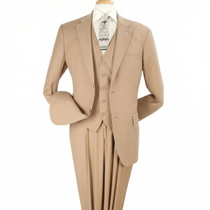 Luxury Wool Feel Camel Classic Fit 3-Piece Suit Set with Vest