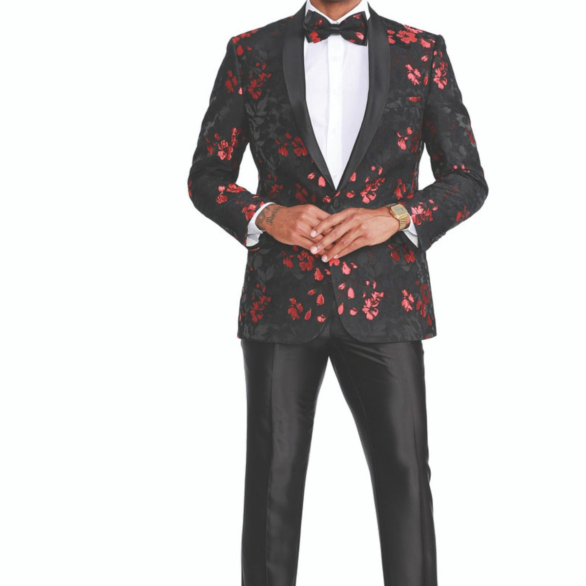 Black And Silver Floral Pattern Blazer Perfect For Wedding main image 0