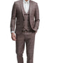 Essence Collection: Windowpane 3-Piece Slim Fit Suit For Men In Rose