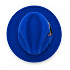 royal Lightfelt 2 1/2 inch wide brim wool felt pinch crown fedora hat by Montique top view with feather accent