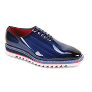 Spica Collection: Cobalt Patent Plain Toe Lace-Up Leather Shoes