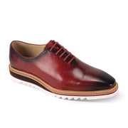 Spica Collection: Wine Plain Toe Lace-Up Leather Shoes