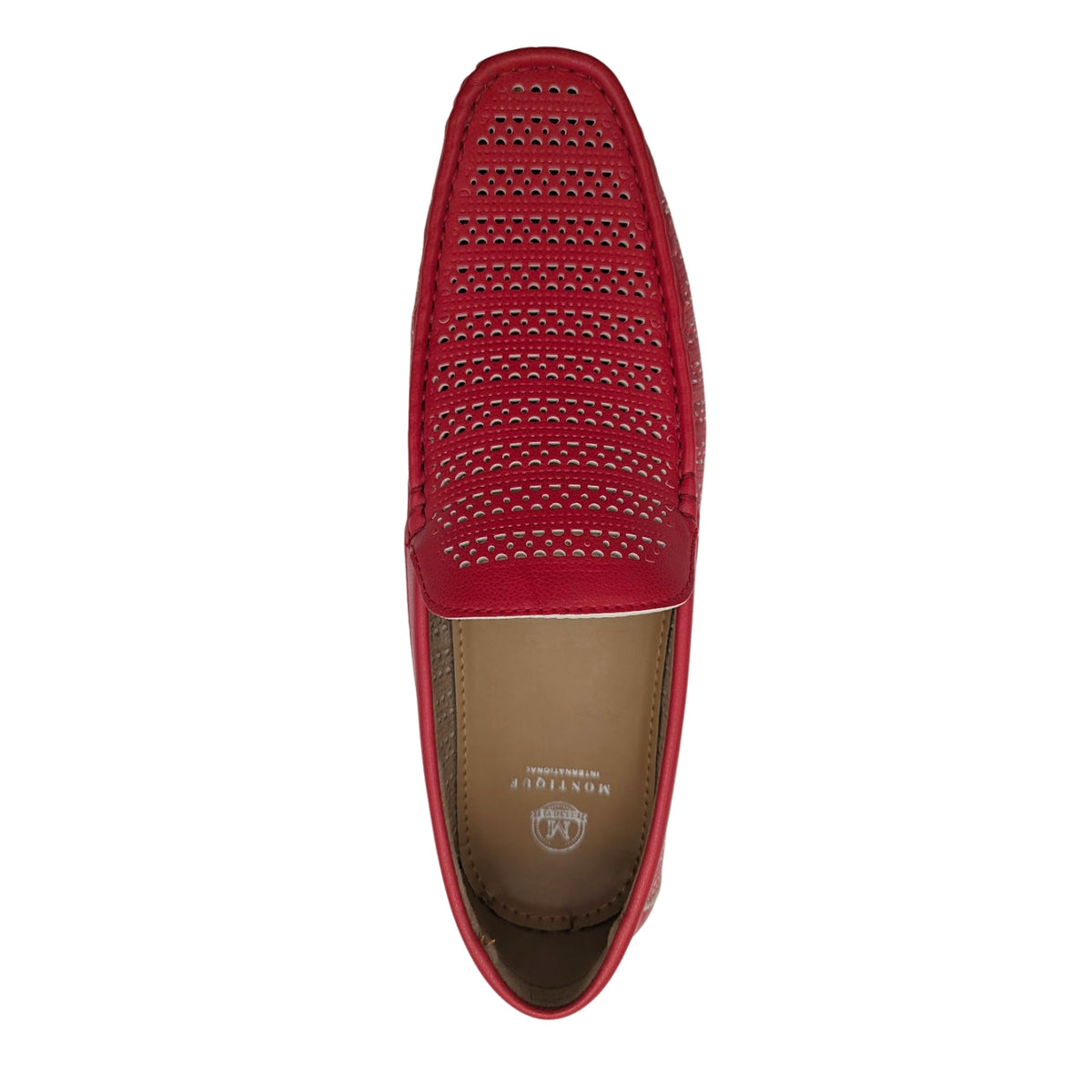 cranberry perforated slip-on loafer by Montique top view