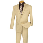 Men's beige 2-piece slim fit suit with single-breasted jacket and flat front pants