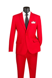 Poshique Collection: Red 2 Piece Solid Color Single Breasted Slim Fit