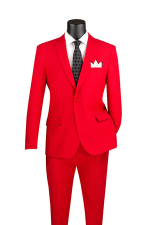 Poshique Collection: Red 2 Piece Solid Color Single Breasted Slim Fit
