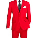 Poshique Collection: Red 2 Piece Solid Color Single Breasted Slim Fit