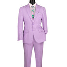 Men's lavender 2-piece slim fit suit with single-breasted jacket and flat front pants