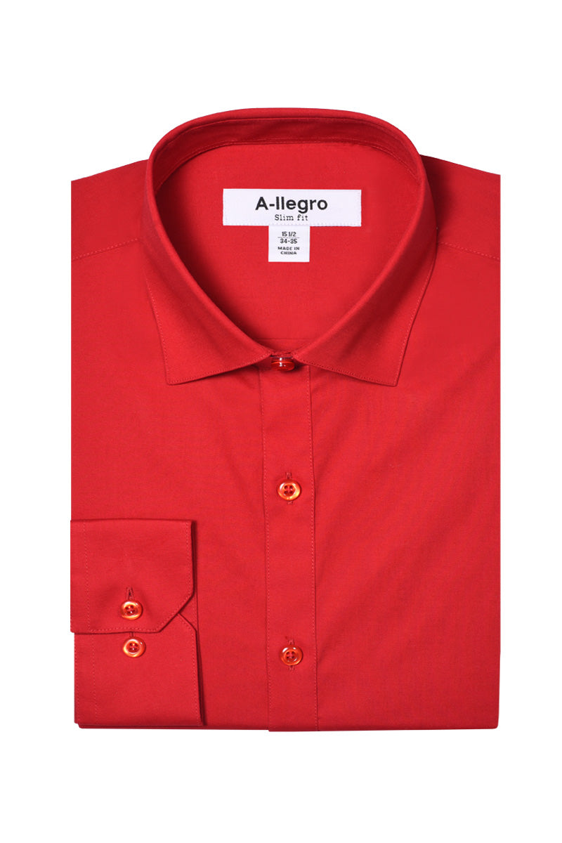 men’s red slim fit dress shirt folded front view