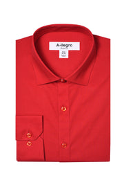 Men's Basic Slim Fit Dress Shirt in Red - Full Button Up with Standard Collar