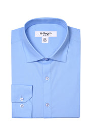 Men's Basic Slim Fit Dress Shirt in Blue - Full Button Up with Standard Collar