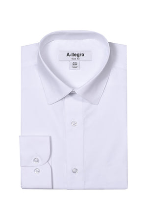 Men's Basic Slim Fit Dress Shirt in White - Full Button Up with Standard Collar
