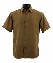 MicroDot Collection Olive Gold Tone-on-Tone Micro-Dot Men's Short Sleeve Shirt - Modern Fit