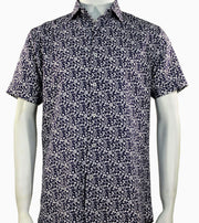 men’s deep navy floral short sleeve modern fit shirt