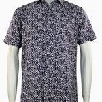 FloralNavy Essence Deep Navy Floral Men's Short Sleeve Shirt - Modern Fit
