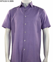 GeoLavender Micro-Geometric Print Men's Short Sleeve Shirt - Modern Fit