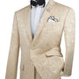 PoshPunto Collection: Beige 2 Piece Tone on Tone Paisley Print Single Breasted Slim Fit Suit