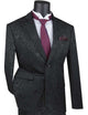 PoshPunto Collection: Black 2 Piece Tone on Tone Paisley Print Single Breasted Slim Fit Suit
