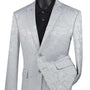 PoshPunto Collection: Silver 2 Piece Tone on Tone Paisley Print Single Breasted Slim Fit Suit