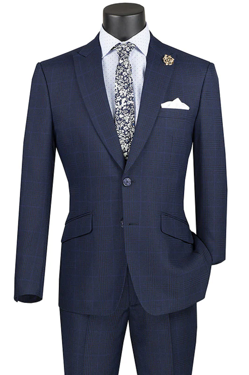 Moderno Collection: Navy 2 Piece Glen Plaid Slim Fit Suit – Suits & More