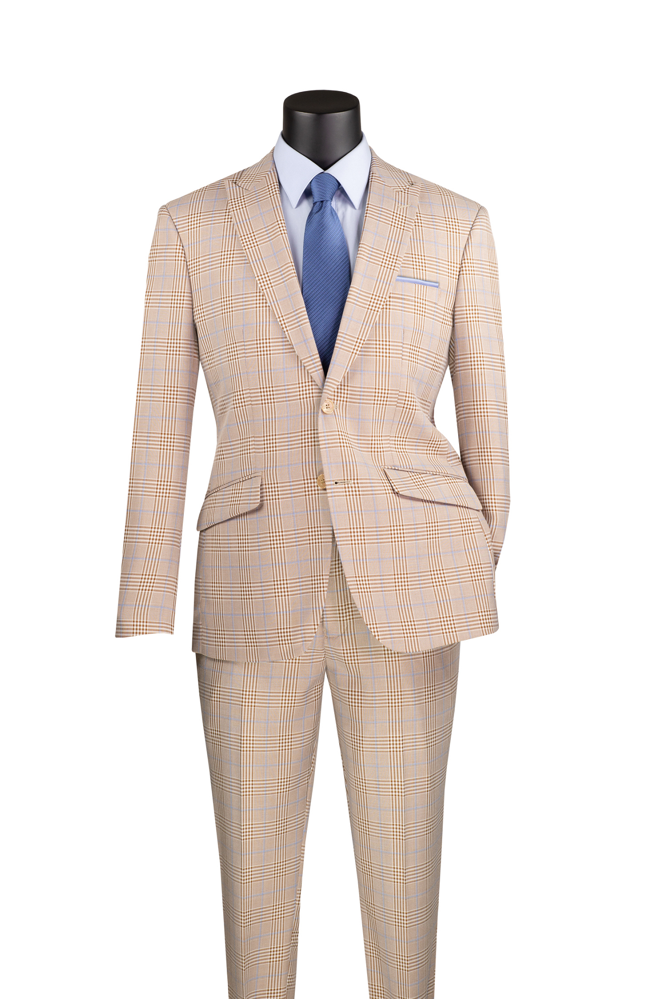 Beige Slim Fit 2 Piece Peak Lapel Suit for Men by