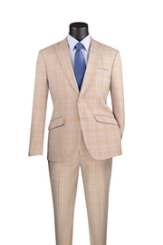 Moderno Collection: Beige 2 Piece Glen Plaid Single Breasted Slim Fit Suit