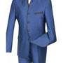 FabricFantasy Collection: Blue 2 Piece Banded Collar Sharkskin Single Breasted Slim Fit Suit