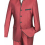 FabricFantasy Collection: Wine 2 Piece Banded Collar Sharkskin Single Breasted Slim Fit Suit