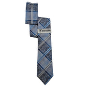 Light Blue Navy Plaid Paisley Tie & Pocket Square Set by Stacy Adams