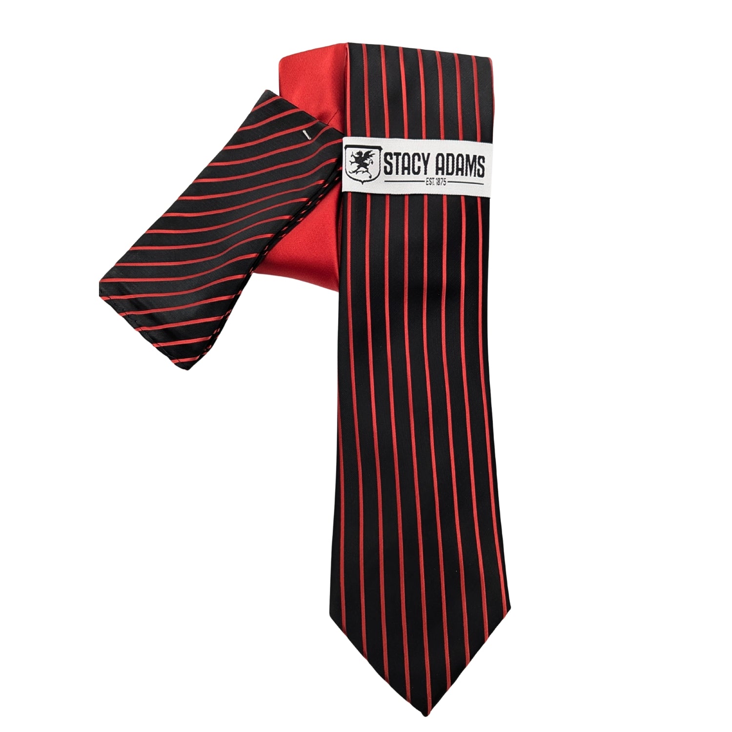 Stacy Adams men's black and red pinstripe tie and pocket square set