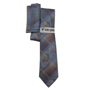 Bronze Steel Blue Paisley Patchwork Tie & Pocket Square Set by Stacy Adams