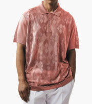 Chic Chelli Shirt Collection: Pink Diamond Pattern Three-Button Polo